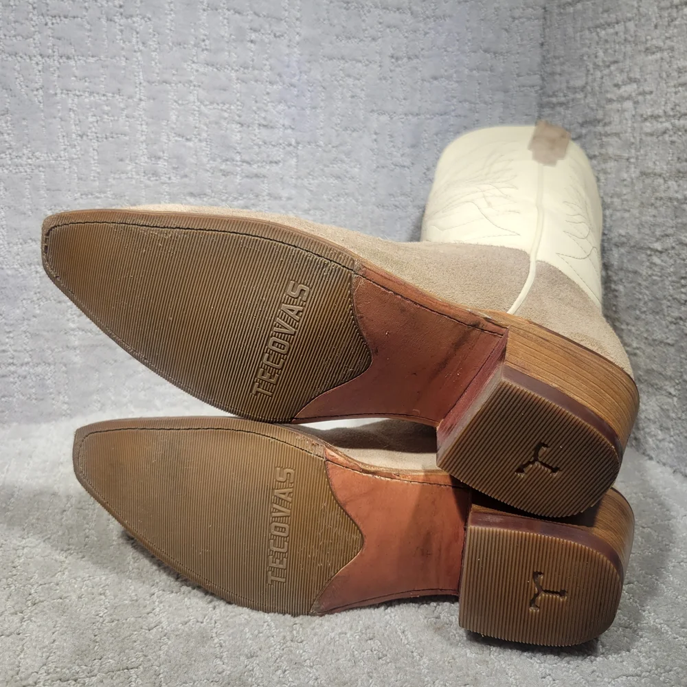 Tecovas Cream and Taupe Suede Western Rain Boots